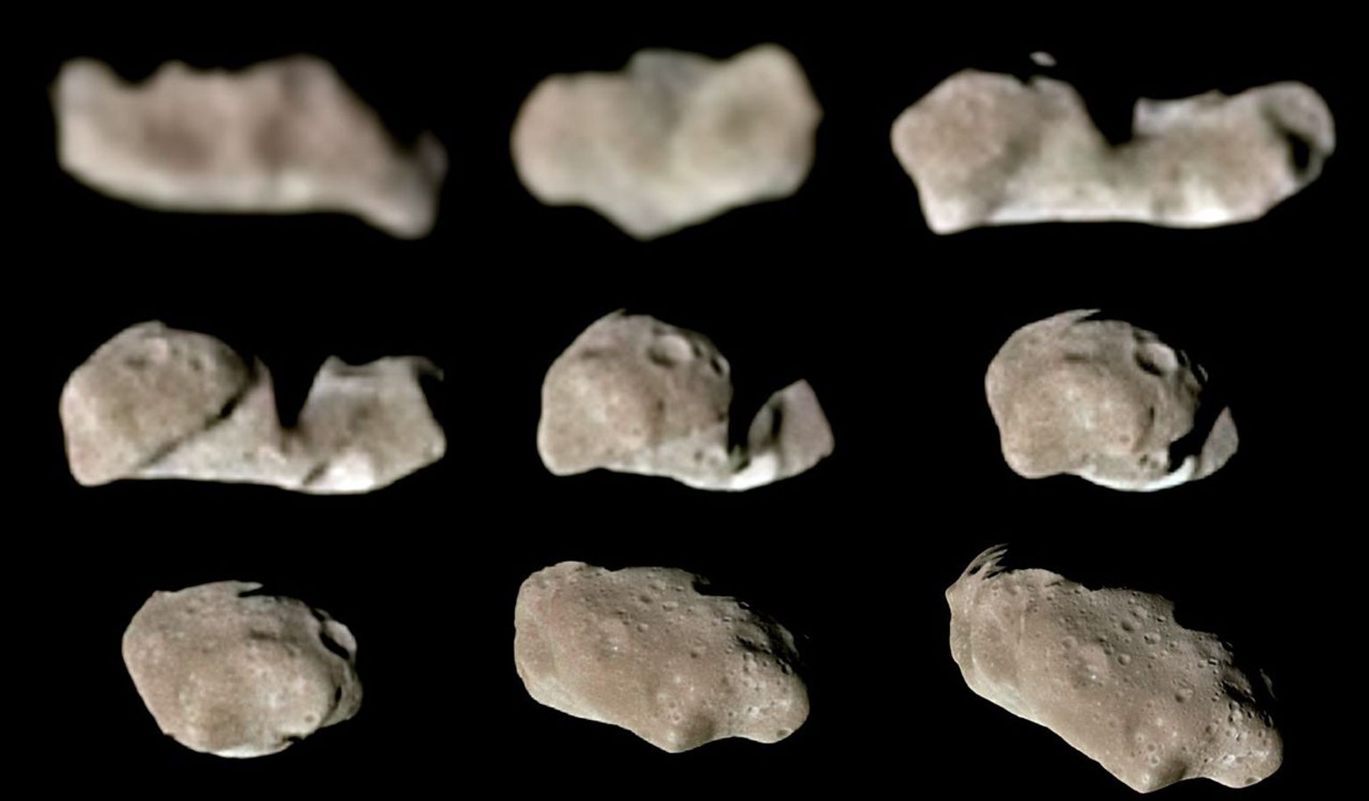 This set of color images of asteroid 243 Ida was taken by the imaging system on NASA's Galileo spacecraft as it approached and raced past the asteroid on August 28, 1993.