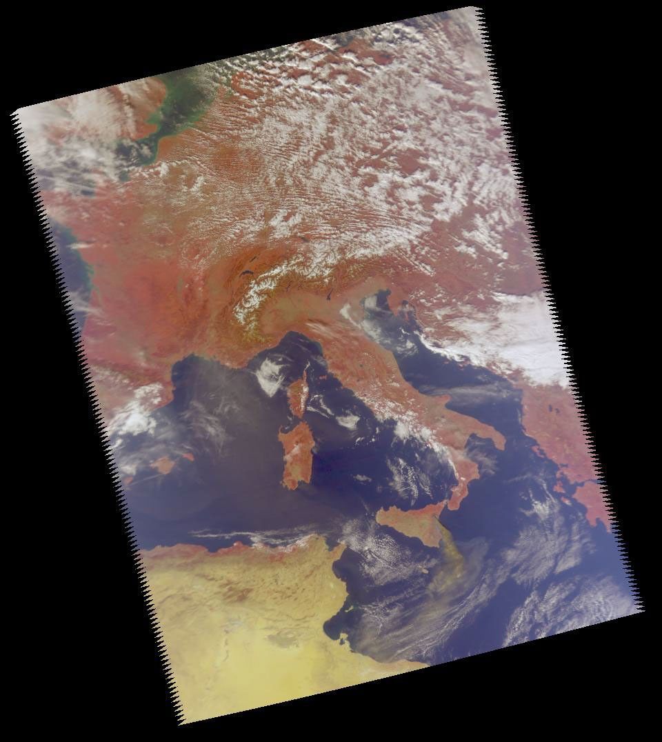 Mt. Etna, a volcano on the island of Sicily, erupted on October 26, 2002, as seen by the Atmospheric Infrared Sounding System (AIRS) on NASA's Aqua.