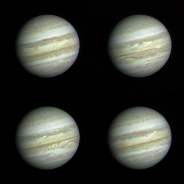These Jupiter photographs are part of a set taken by NASA's Voyager 1 on December 10 and 11, 1978 from a distance of 83 million km (52 million miles) or more than half the distance from the Earth to the sun.