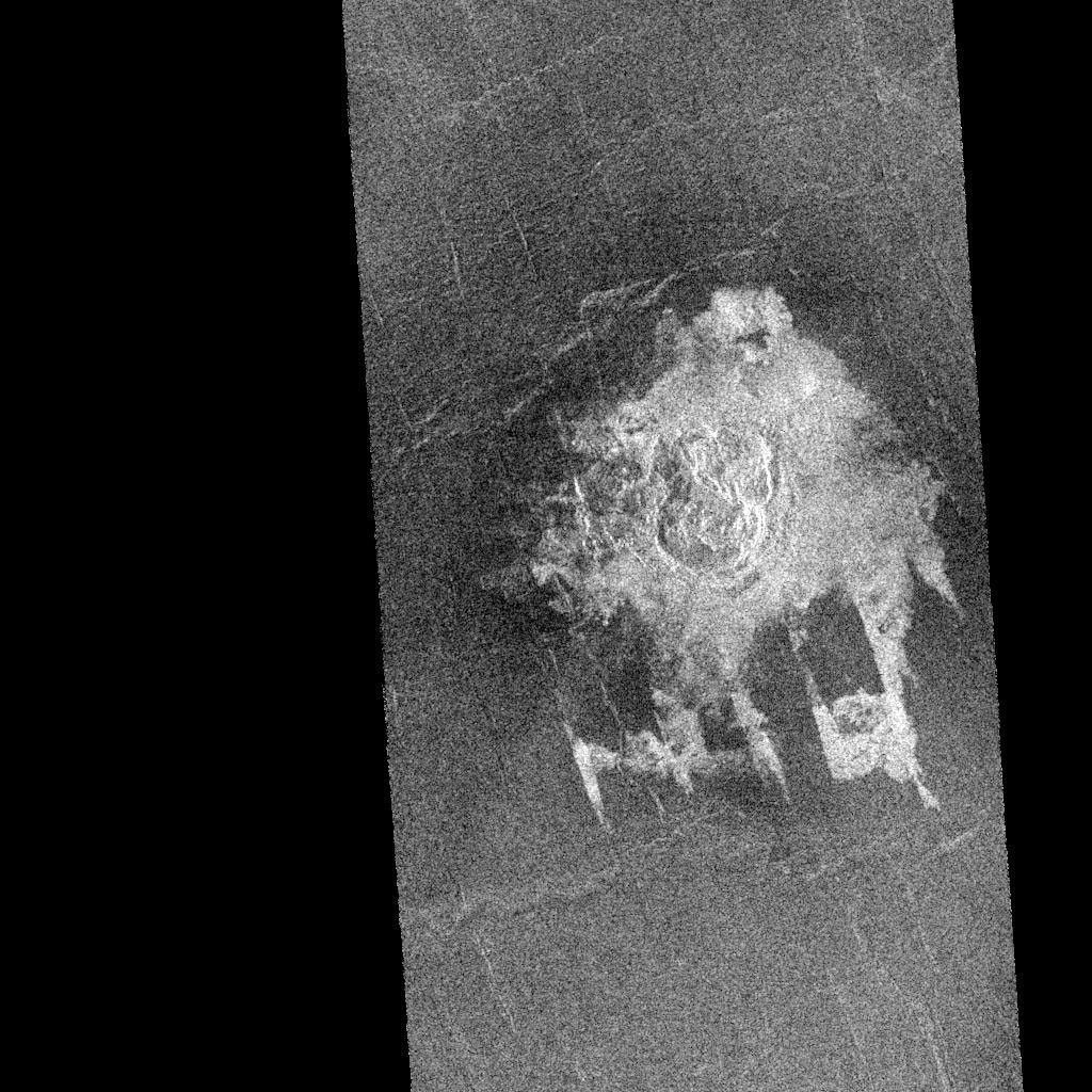 NASA's Magellan spacecraft imaged this multiple-floored, irregular impact crater at latitude 16.4 degrees north, longitude 352.1 degrees east, during orbits 481 and 482 on 27 September 1990.