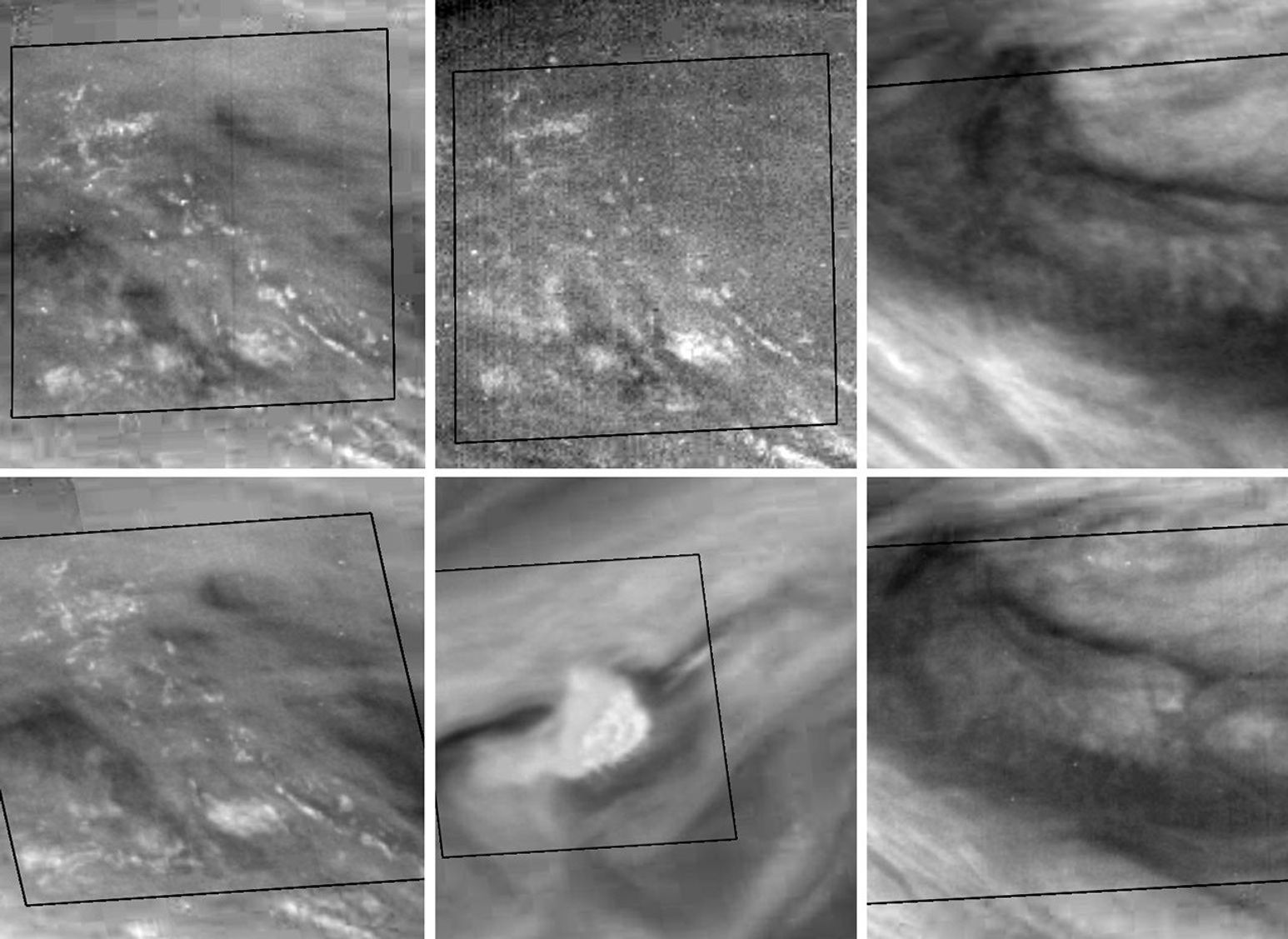 This montage features activity in the turbulent region of Jupiter's Great Red Spot (GRS). Four sets of images of the GRS were taken by NASA's Galileo imaging system over an 11.5 hour period on 26 June, 1996.
