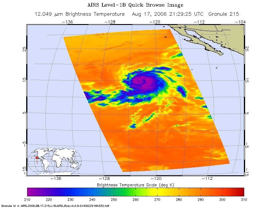 Infrared image of Hurricane Hector in the eastern Pacific were created with data from the Atmospheric Infrared Sounder (AIRS) on NASA's Aqua satellite on August 17, 2006.