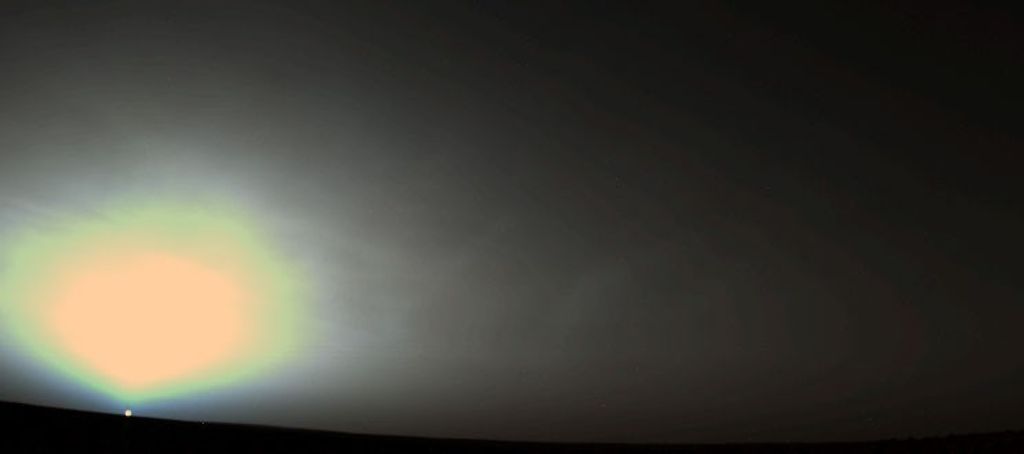 A Martian sunrise was captured in this image taken by NASA's Viking 2 Lander on June 14, 1978, at the spacecraft's Utopia Planitia landing site.