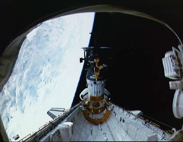 Deployment of NASA's Galileo and the IUS from the cargo bay of STS-34 Atlantis at 7:15 p.m. EDT on October 18, 1989. P-35213