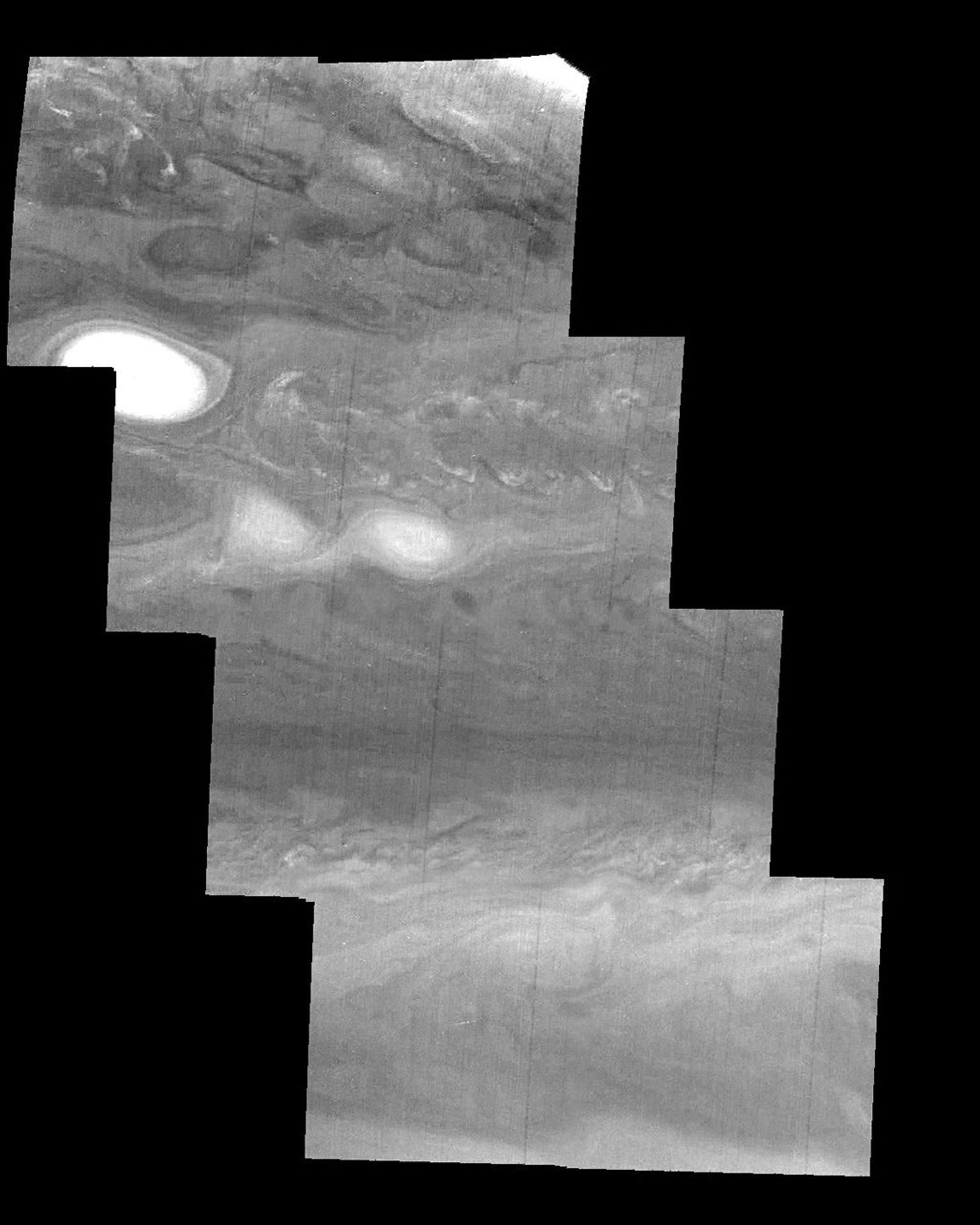 Jupiter's atmospheric circulation is dominated by alternating eastward and westward jets from equatorial to polar latitudes. This image was taken on April 3, 1997, by NASA's Galileo spacecraft.