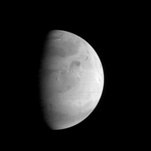 NASA's Mars Orbiter Camera (MOC) picture shows the Elysium region of Mars as it appeared from the Mars Global Surveyor (MGS) spacecraft on August 20, 1997.