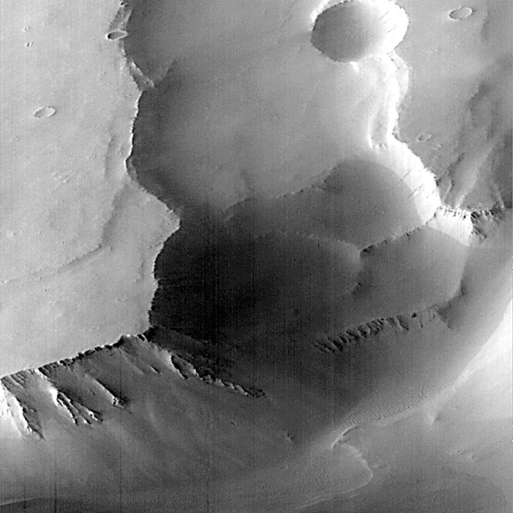 This image taken in 1997 by NASA's Mars Global Surveyor shows the orientation and magnitude of the magnetic field measured by the MGS magnetometer as it sped over the surface of Mars during an early aerobraking pass.