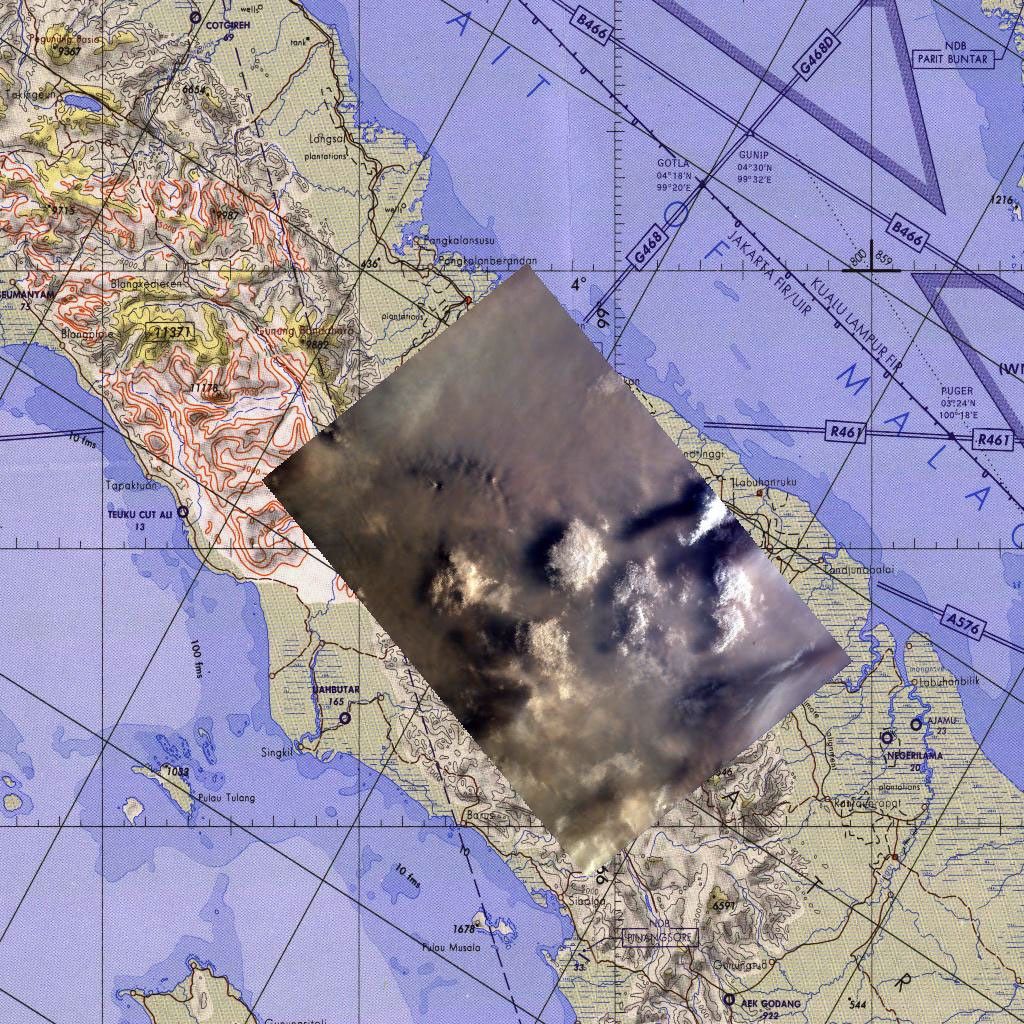 This map corresponds to NASA's KidSat image MET 00215424 of the northern regions of Sumatra that was captured on Sept., 1997 during the Shuttle flight STS-86.