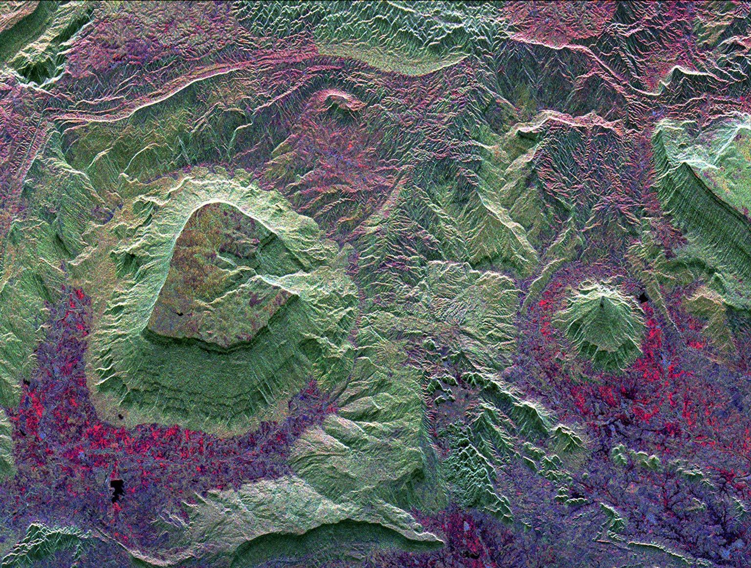 This radar image shows the dramatic landscape in the Phang Hoei Range of north central Thailand, about 40 kilometers (25 miles) northeast of the city of Lom Sak.
