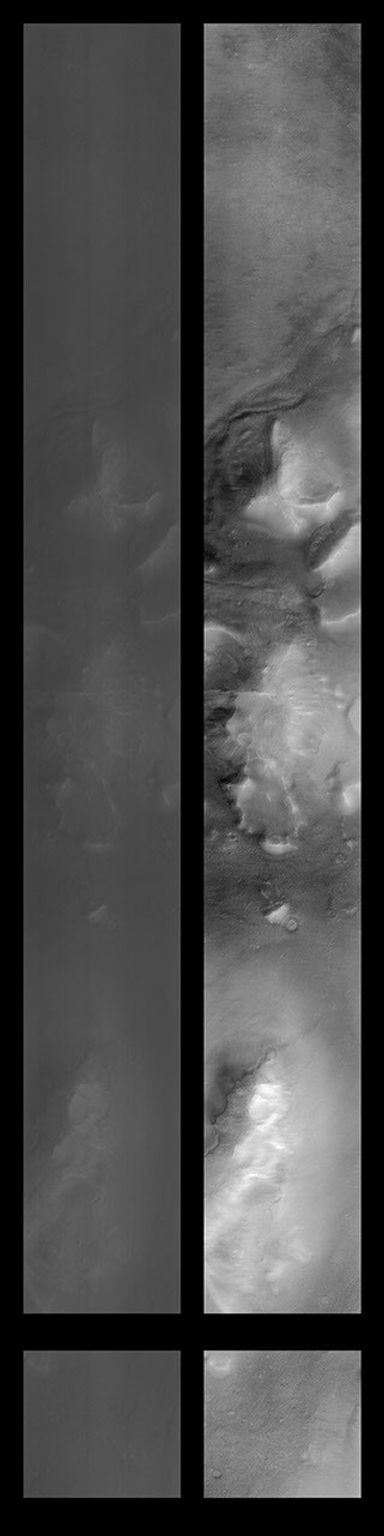 This image acquired by NASA's Mars Global Surveyor on April 13, 1998 shows the Cydonia region on Mars.