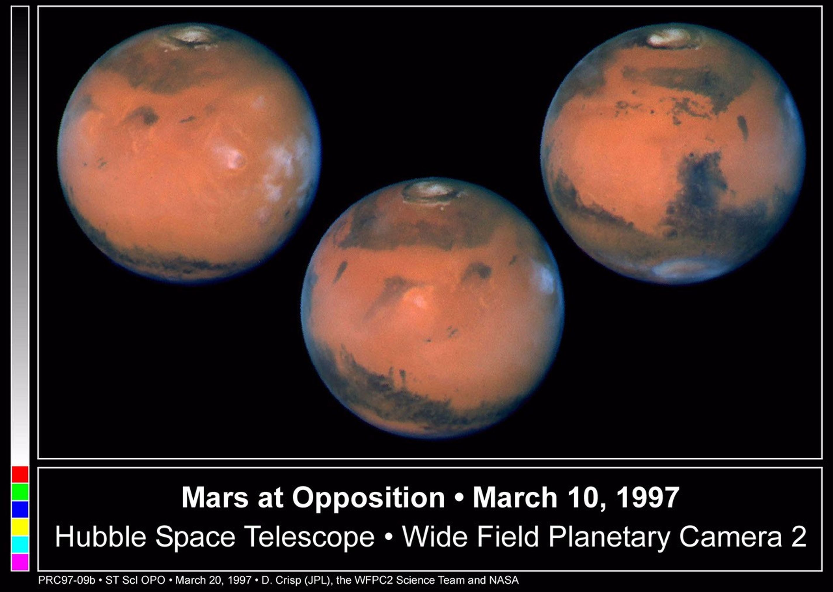 Pictures of the planet Mars taken with the recently refurbished NASA Hubble Space Telescope will provide the most detailed global view of the red planet ever obtained from Earth. The images were taken by HST's Wide Field Planetary Camera-2.