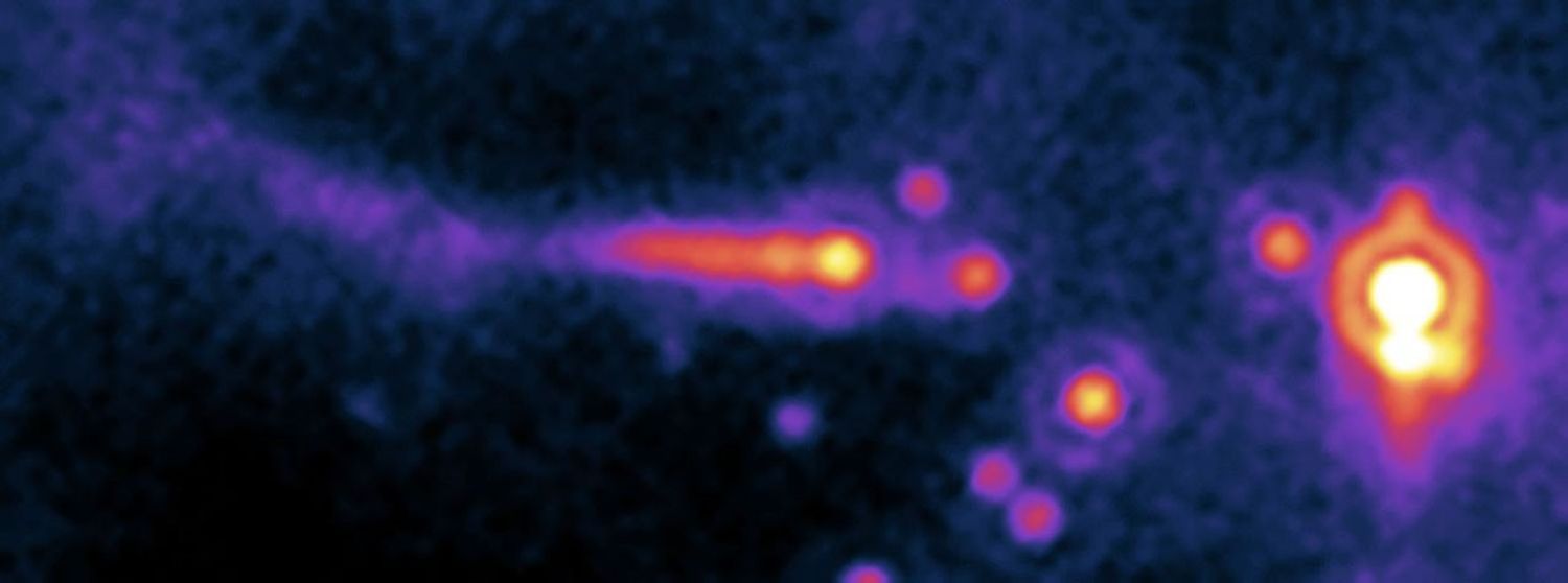 The potential planet-forming disk (or 'protoplanetary disk') of a sun-like star is being violently ripped away by the powerful winds of a nearby hot O-type star in this image from NASA's Spitzer Space Telescope.