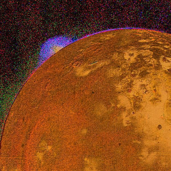 This picture shows a special color reconstruction of one of the erupting volcanos on Io discovered by NASA's Voyager 1 during its encounter with Jupiter on the 4th and 5th of March, 1979.