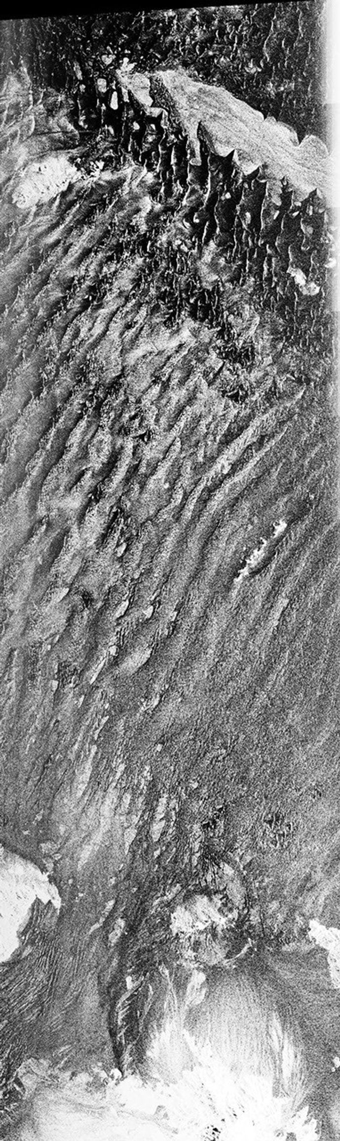 This is a C-band, VV polarization radar image of the Namib desert in southern Namibia, near the coast of South West Africa from NASA's Spaceborne Imaging Radar C/X-Band Synthetic Aperture Radar.