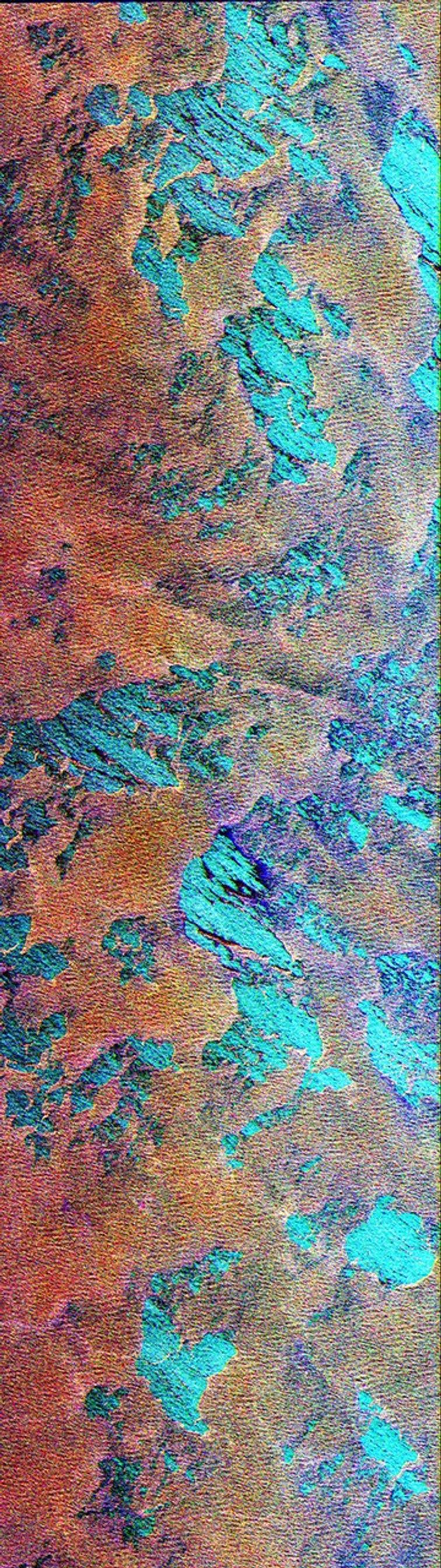 This NASA Spaceborne Imaging Radar-C/X-band Synthetic Aperture Radar color composite shows a portion of the Weddell Sea, which is adjacent to the continent of Antarctica.