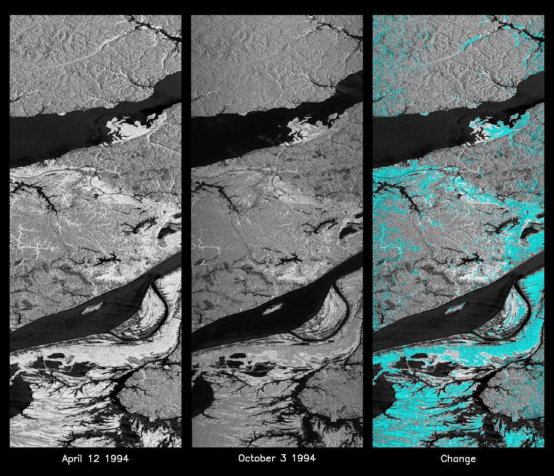 These L-band images of the Manaus region of Brazil were acquired by NASA's Spaceborne Imaging Radar-C and X-band Synthetic Aperture Radar aboard the space shuttle Endeavour.