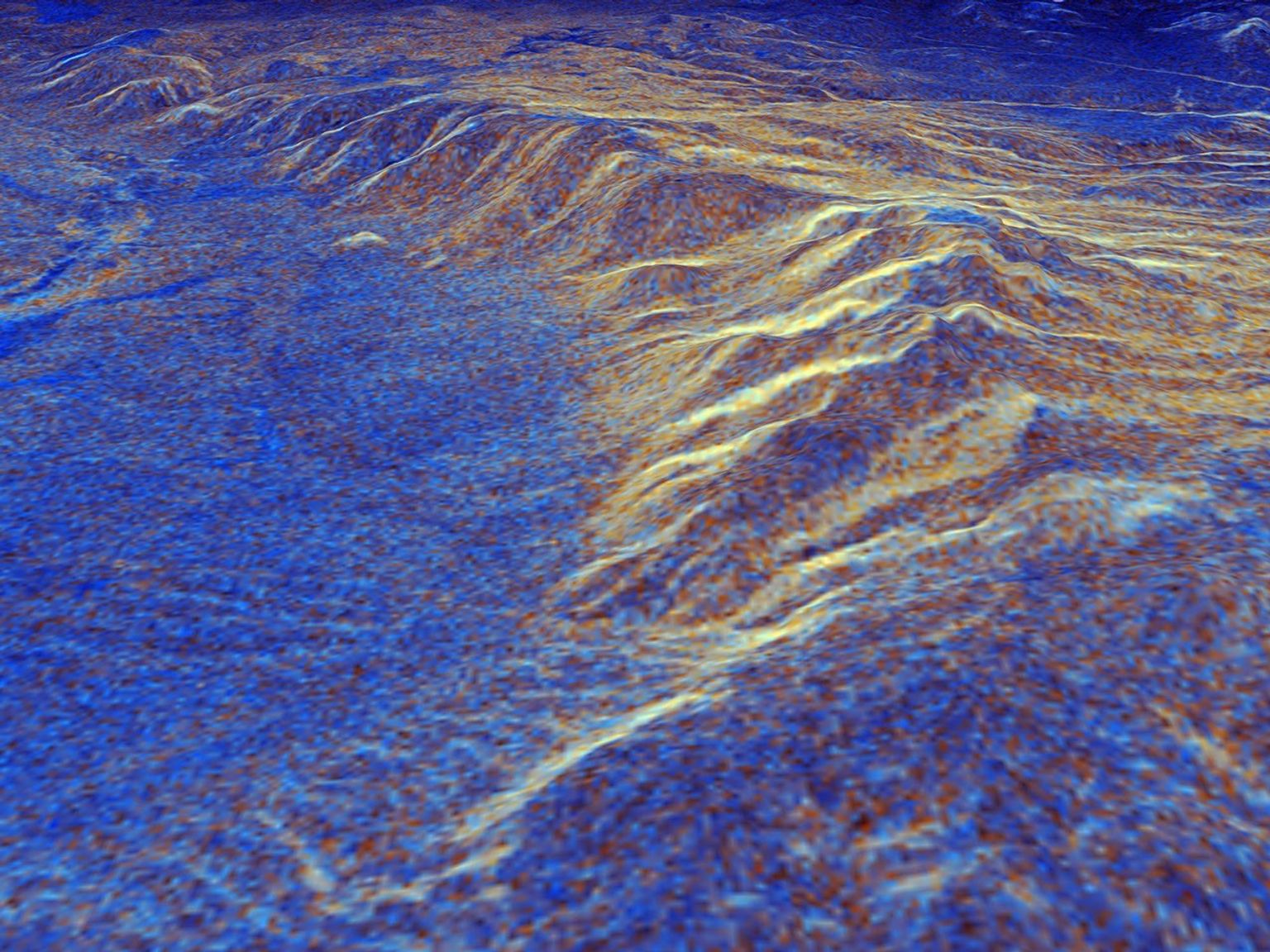 This is a three-dimensional perspective view of Long Valley, California by NASA's Spaceborne Imaging Radar-C/X-band Synthetic Aperture Radar on board the space shuttle Endeavour.