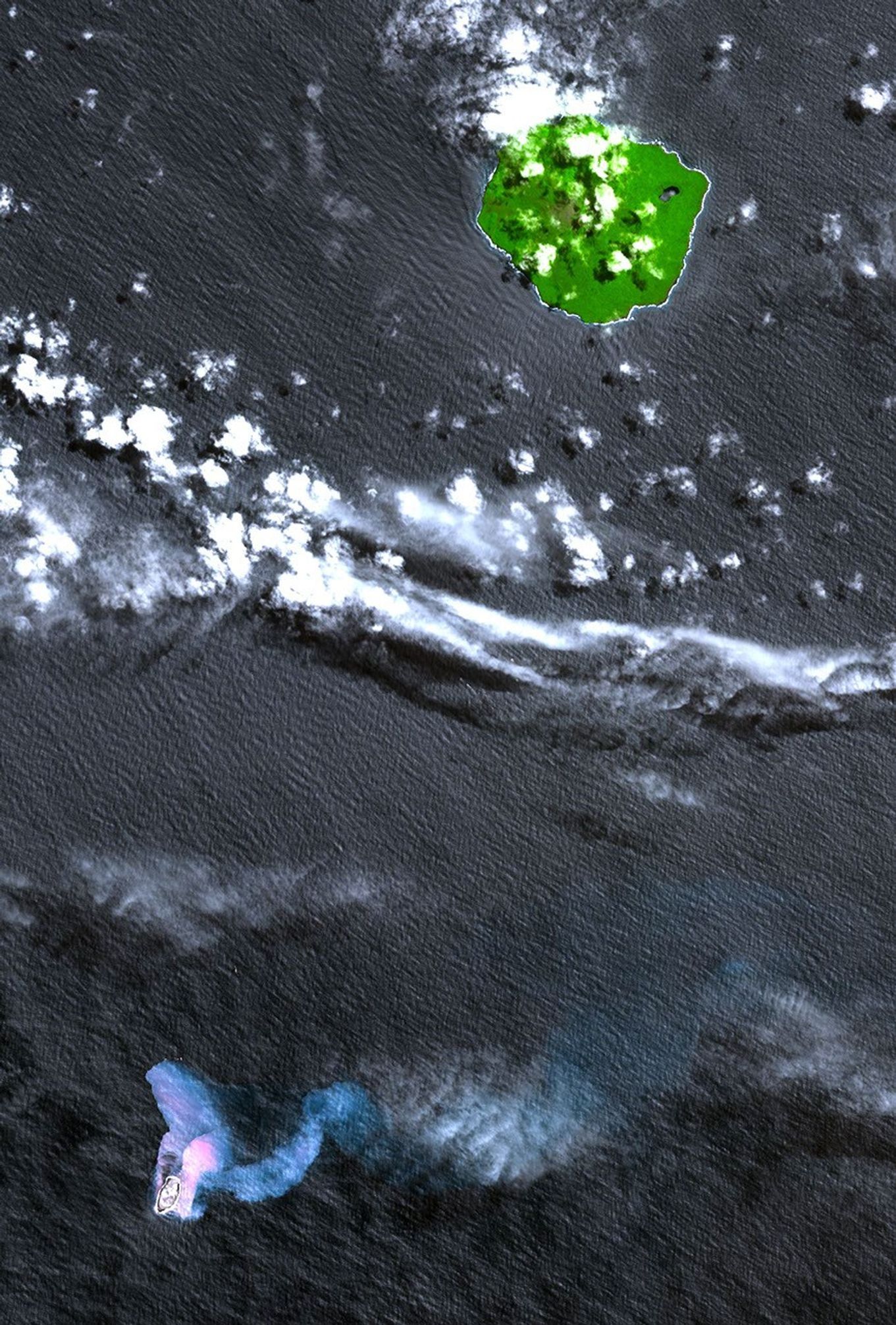 In the South Pacific, south of Late Island along the Tofua volcanic arc in Tonga, a new volcanic island Home Reef is being re-born. This image was acquired October 10, 2006 by NASA's Terra spacecraft.