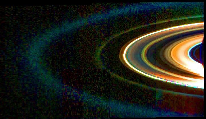 This mosaic of Saturn's rings was acquired by NASA's Cassini's visual and infrared mapping spectrometer instrument on Sept. 15, 2006, while the spacecraft was in the shadow of the planet looking back towards the rings