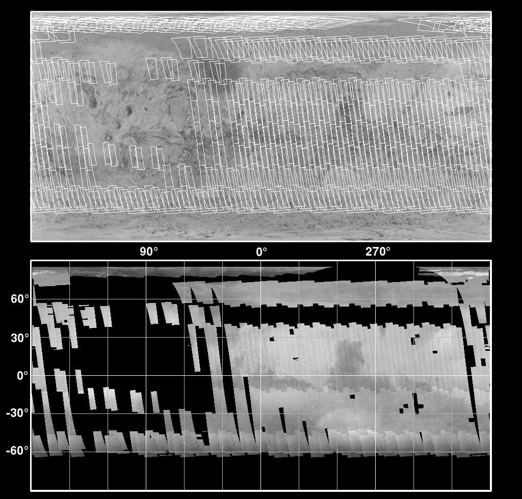 NASA's Mars Global Surveyor shows a dramatic view of a slope in the Amenthes Rupes region near the martian equator shows layered bedrock, smooth-surfaced debris at the slope base, and many small ripple-like dunes.