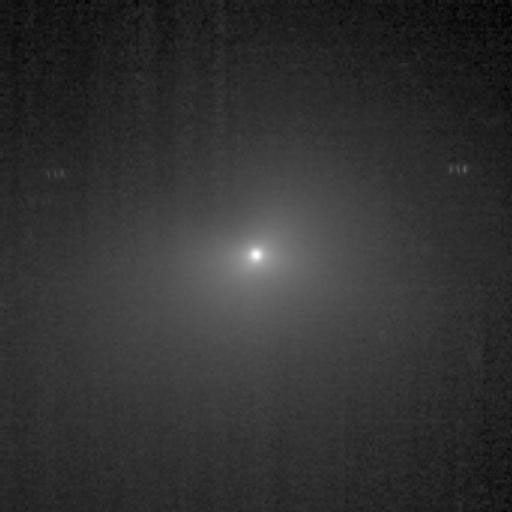 This image shows comet Tempel 1 as seen through the clear filter of the medium resolution imager camera on NASA's Deep Impact. It was taken on June 30, 2005.