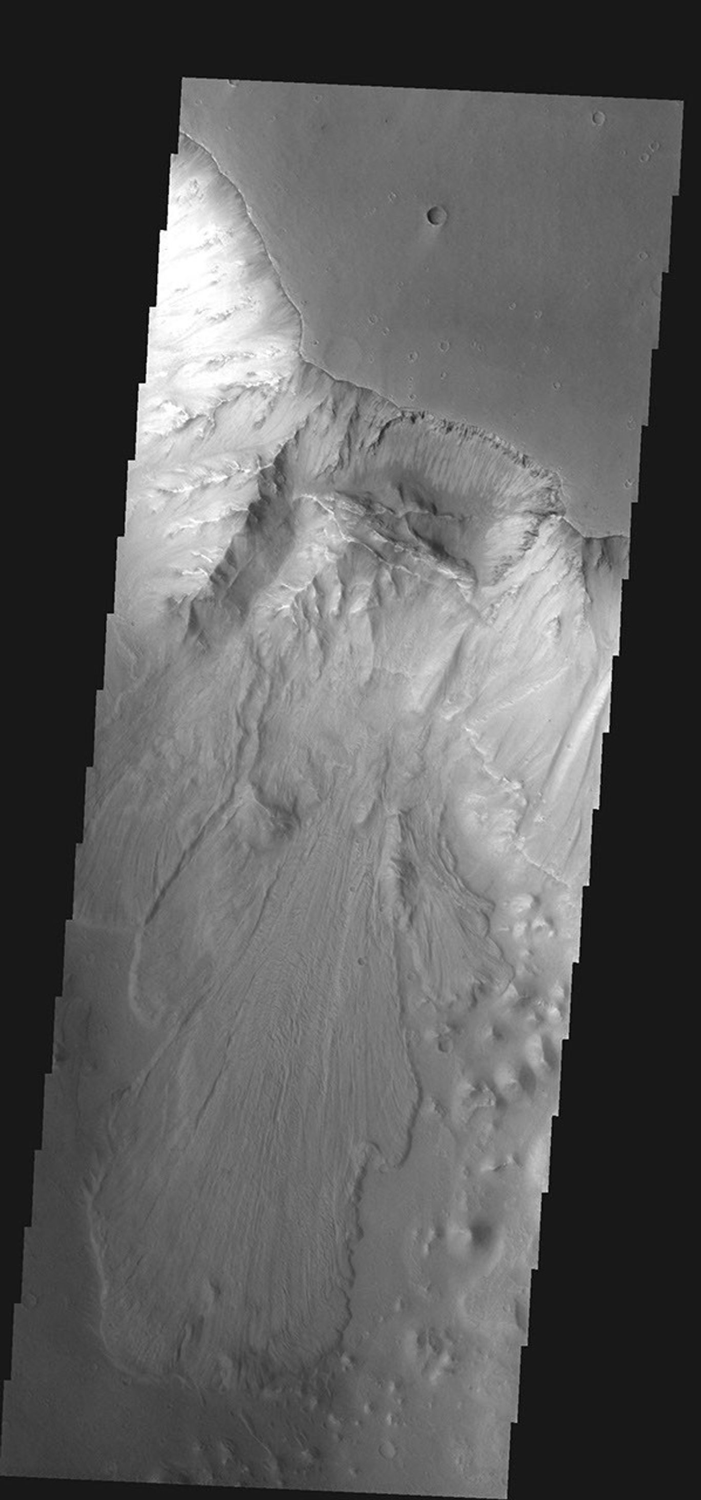 This large landslide is located within Ganges Chasma on Mars as seen by NASA's 2001 Mars Odyssey spacecraft.