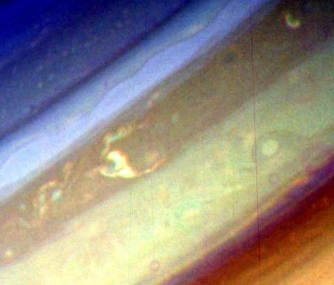 This image of the northern hemisphere of Saturn was taken by NASA's Voyager 1 on Nov. 5, 1980 at a range of 9 million kilometers (5.5 million miles) shows a variety of features in Saturn's clouds.