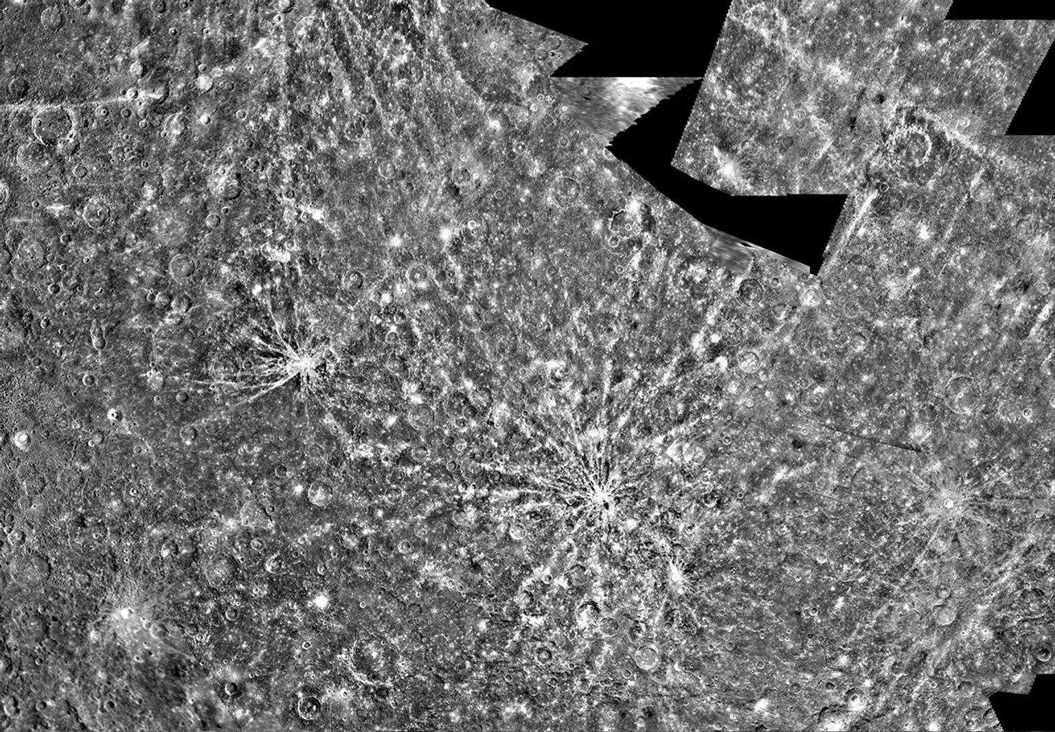 This image, from NASA's Mariner 10 spacecraft which launched in 1974, is of the H-7 Beethoven Quadrangle, and lies in Mercury's Equatorial Mercator. NASA's Mariner 10 spacecraft imaged the region during its initial flyby of the planet.