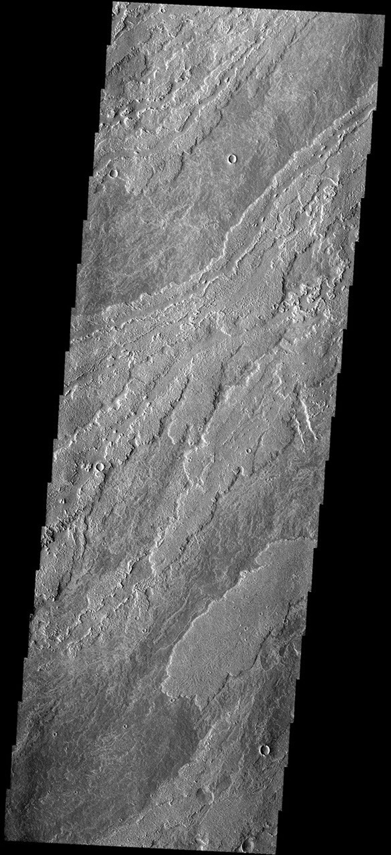These lava flows are part of the Arsia Mons complex on Mars as seen by NASA's 2001 Mars Odyssey spacecraft.