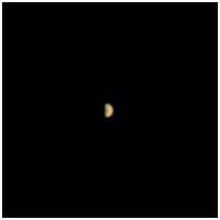 This image is the first view of Mars, a dusty rose in the distance, taken by the Mars Climate Orbiter (MCO) on 7 September 1999 when the spacecraft was approximately 4.5 million kilometers (2.8 million miles) from the planet.