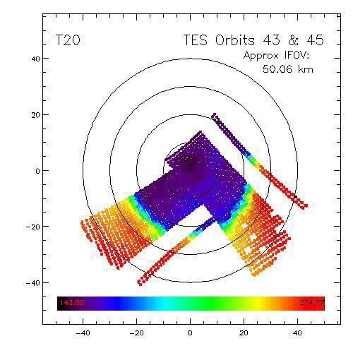 NASA's Mars Global Surveyor shows a thermal image of dark dry ice on Mars' southern cap.