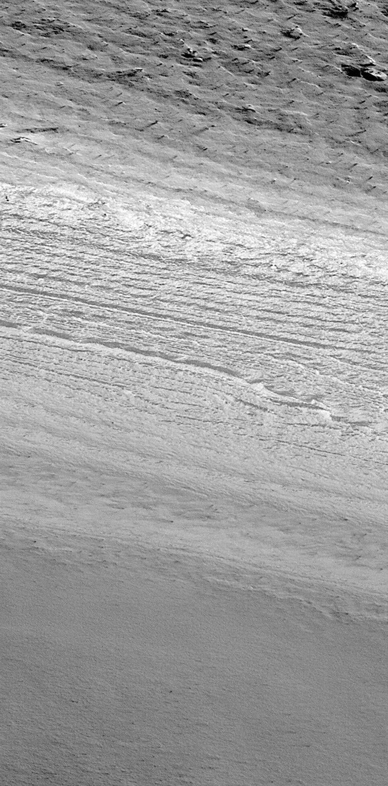 NASA's Mars Global Surveyor shows layers of Mars' south polar layered deposits.