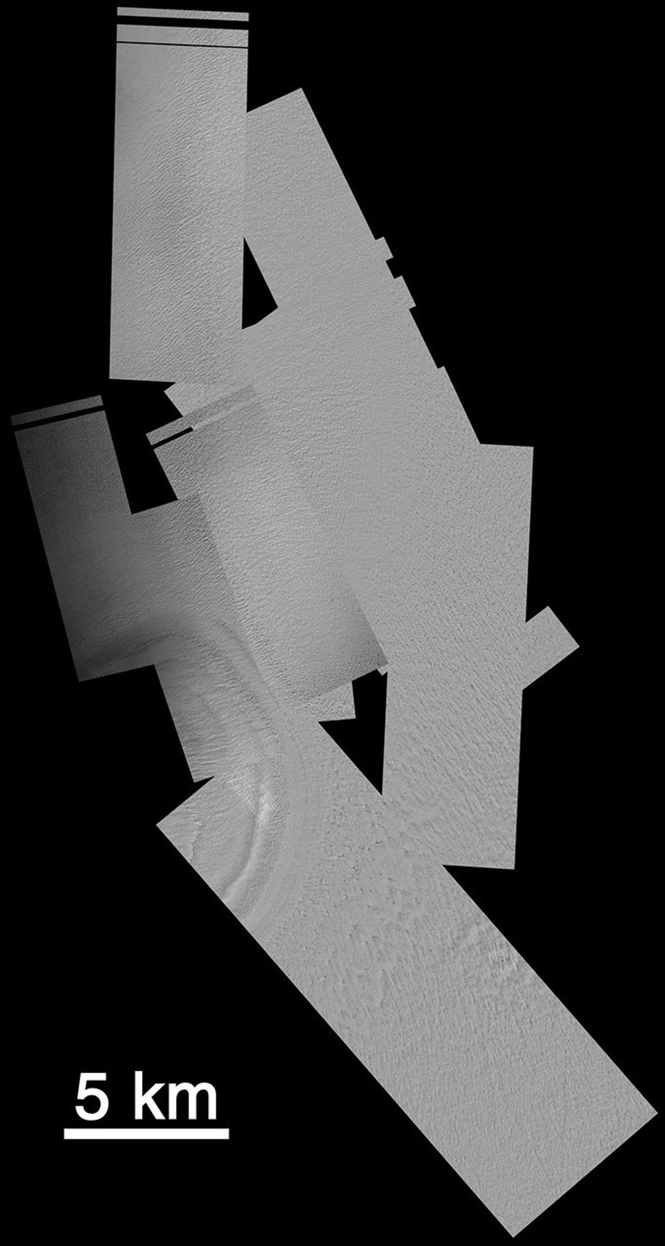 NASA's Mars Global Surveyor shows martian terrain while seeking the Mars Polar Lander that went missing during its December 3, 1999.