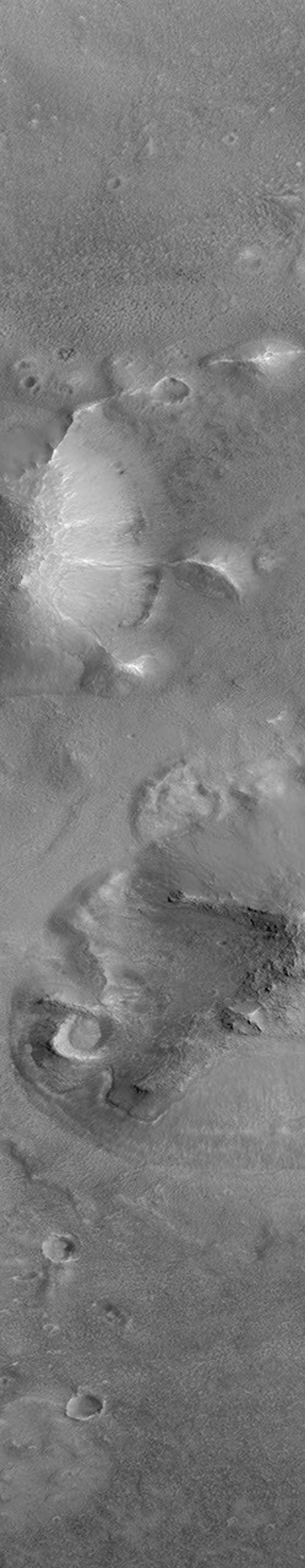 NASA's Mars Global Surveyor shows features in the Cydonia region of Mars.