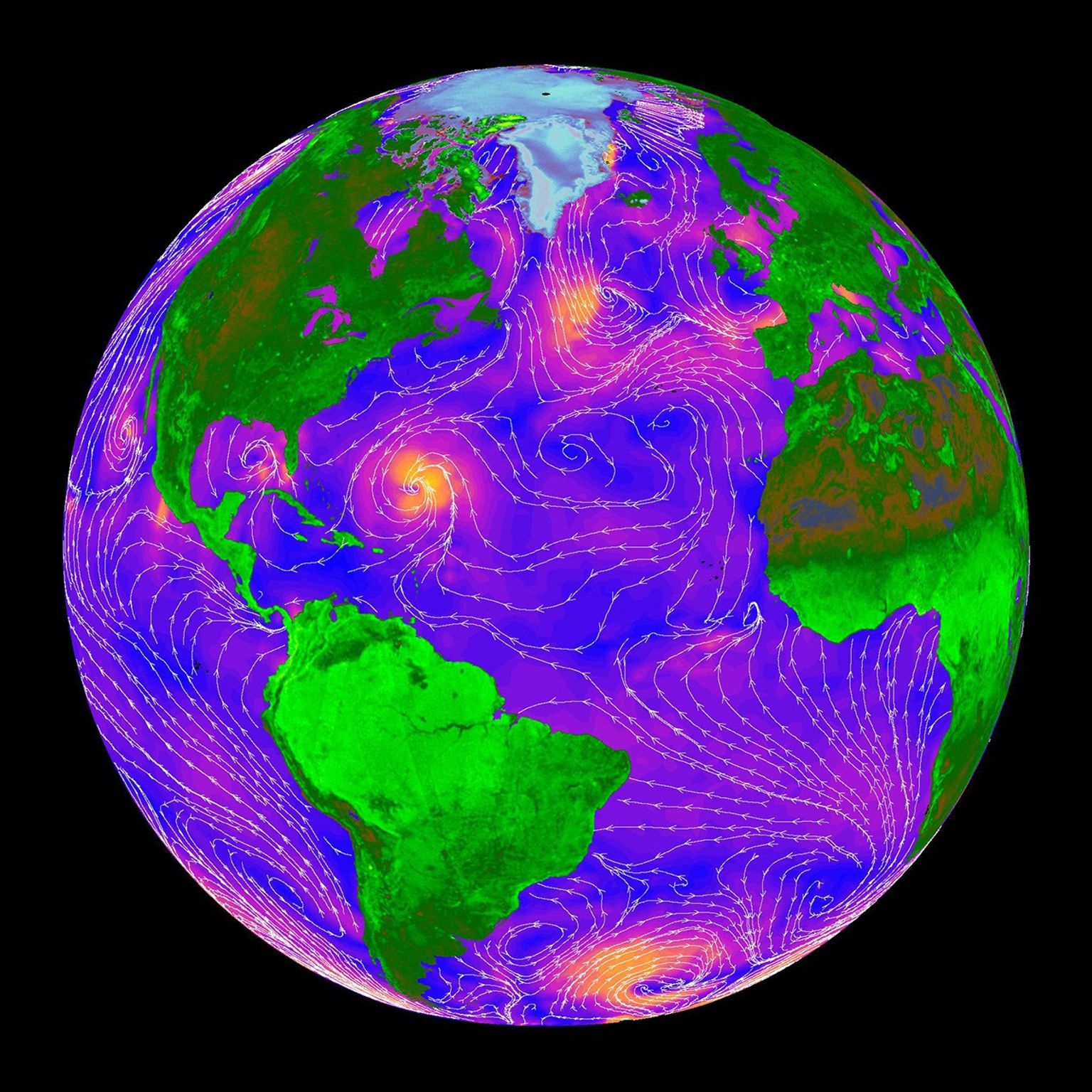 The SeaWinds scatterometer on NASA's QuikScat satellite makes global radar measurements day and night, in clear sky and through clouds. Greenland and the polar ice cap are shown here on September 20, 1999.