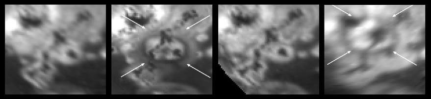 This set of four images, taken by NASA's Galileo spacecraft, shows a sequence of volcanic activity on Jupiter's moon Io over the last two years.
