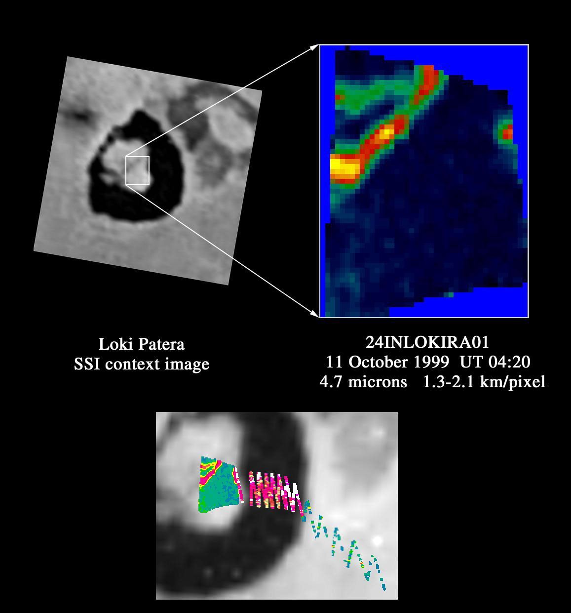 This image shows Loki, the most powerful volcano in the solar system, which has been constantly active on Jupiter's moon Io. NASA's Galileo spacecraft took these images during its approach to Io on October 10, 1999.