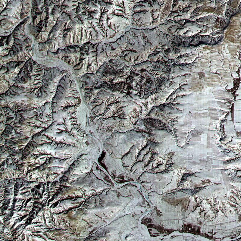 NASA's Terra satellite captured this image of the Great Wall of China in the northern Shanxi Province on January 9, 2001.