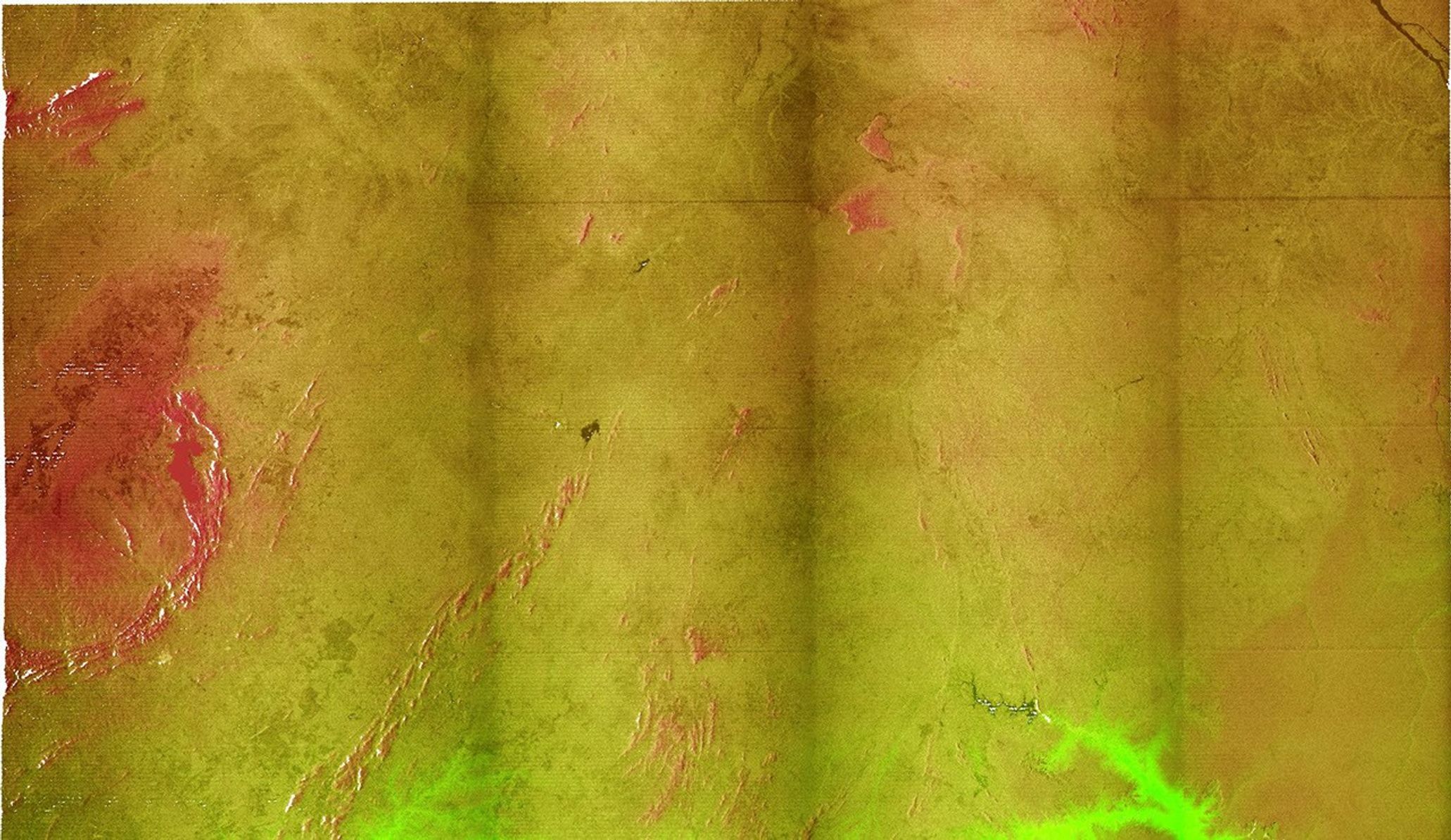 This radar image acquired in February 2000 by NASA's Shuttle Radar Topography Mission shows an area in the state of Bahia in Brazil.