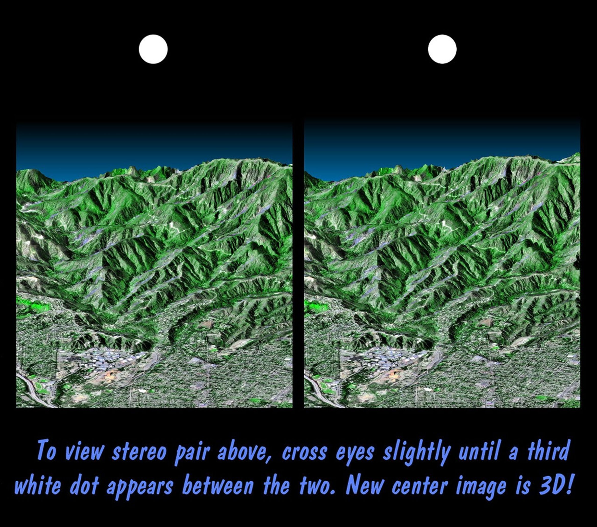 This image from NASA's Shuttle Radar Topography Mission shows the western part of the city of Pasadena, California, looking north toward the San Gabriel Mountains. Portions of the cities of Altadena and La Canada Flintridge are also shown.