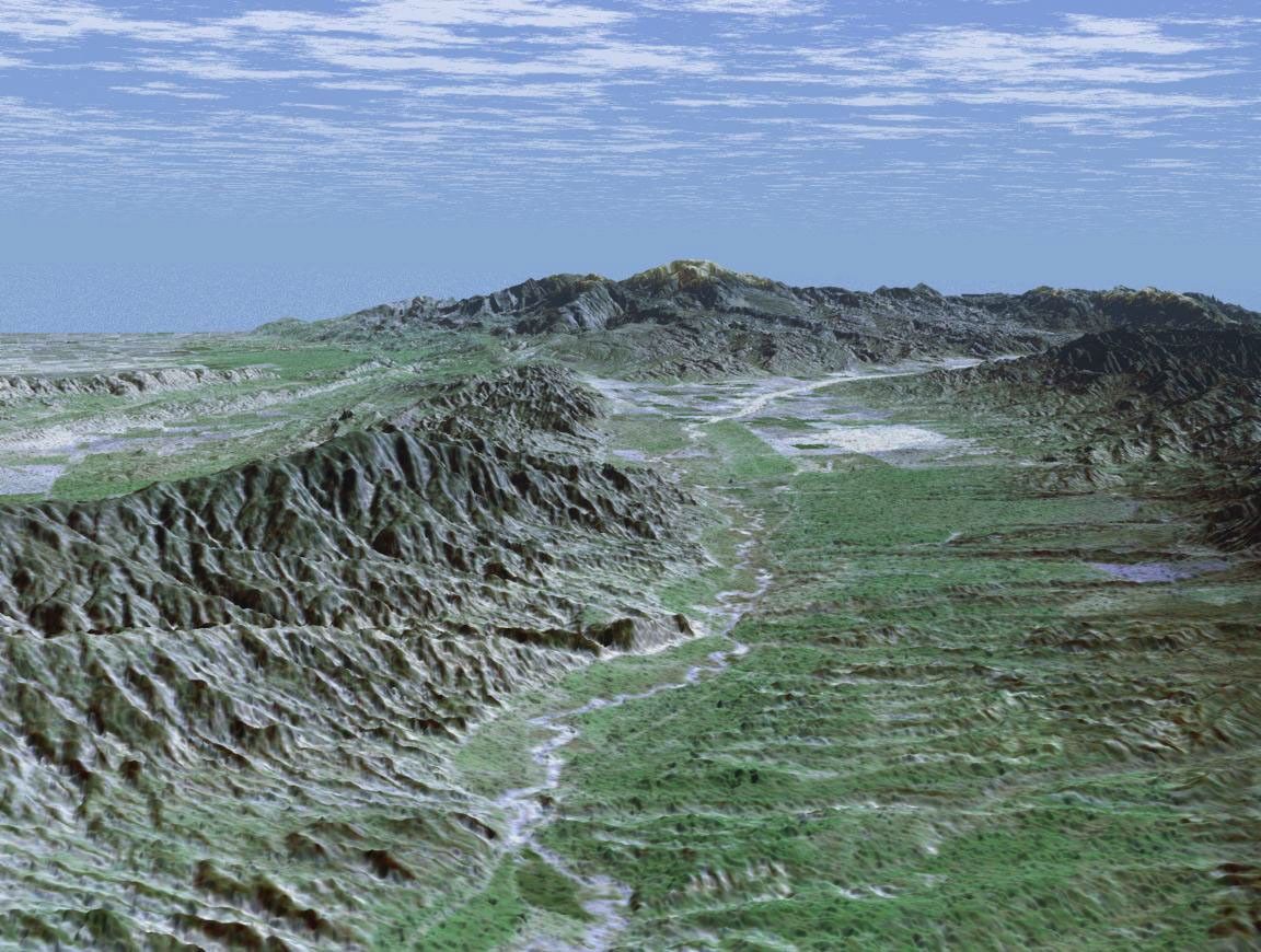 Caliente Range and Cuyama Valley, California, are shown in this image acquired by NASA's Shuttle Radar Topography Mission on February 16, 2000.