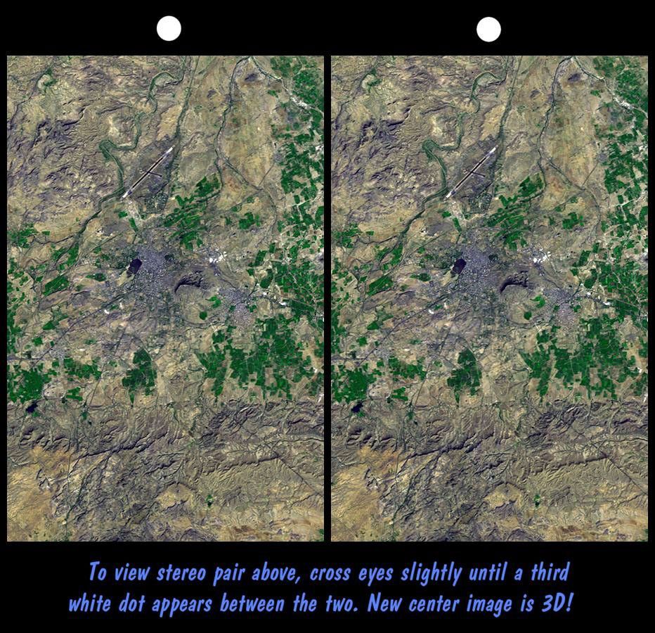On January 26, 2001, the city of Bhuj suffered the most deadly earthquake in India's history. This stereoscopic image was generated from NASA's Landsat satellite and data from Shuttle Radar Topography Mission.