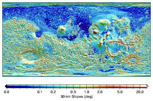 MOLA Global Map of Surface Gradients on Mars - NASA Science