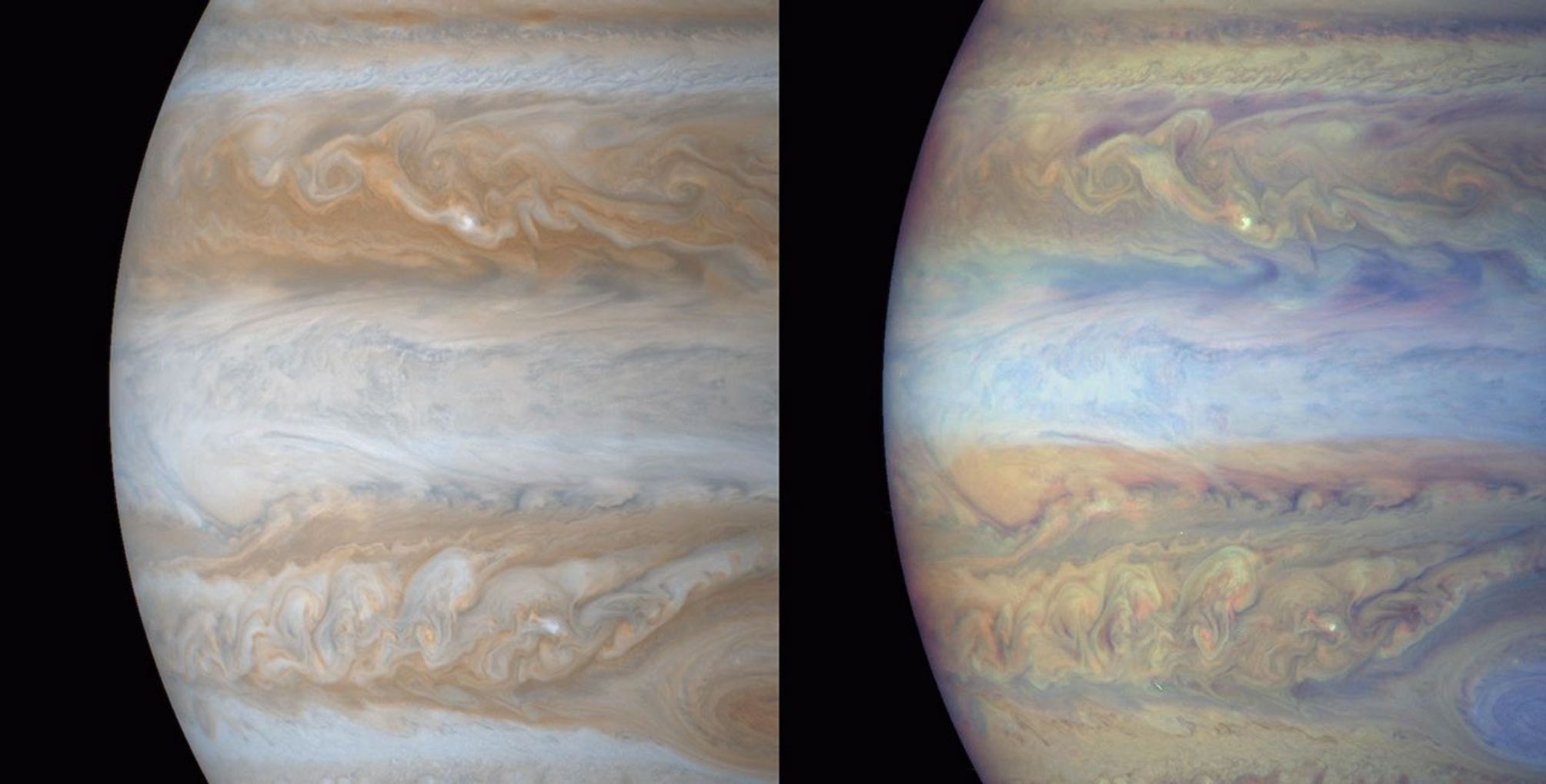 These color composite frames of the mid-section of Jupiter were of narrow angle images acquired on December 31, 2000, a day after NASA's Cassini's closest approach to the planet.