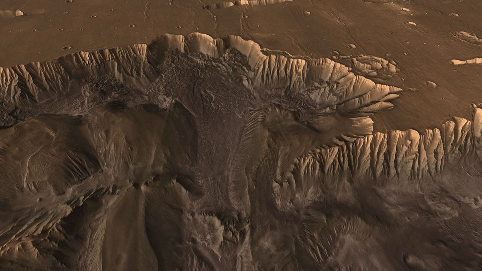 Flying through the canyons and over the ridges of Valles Marineris, viewers can experience some of the thrills that gripped explorers who pushed into unknown regions on Earth as seen by NASA's 2001 Mars Odyssey.
