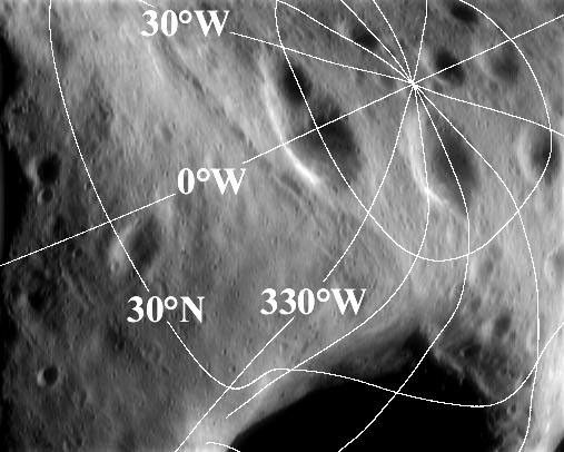 This image of asteroid Eros, taken by NASA's NEAR Shoemaker on March 31, 2000, shows the north polar region. he wandering, curved shapes of the lines are caused by the highly nonspherical and irregular asteroid shape.