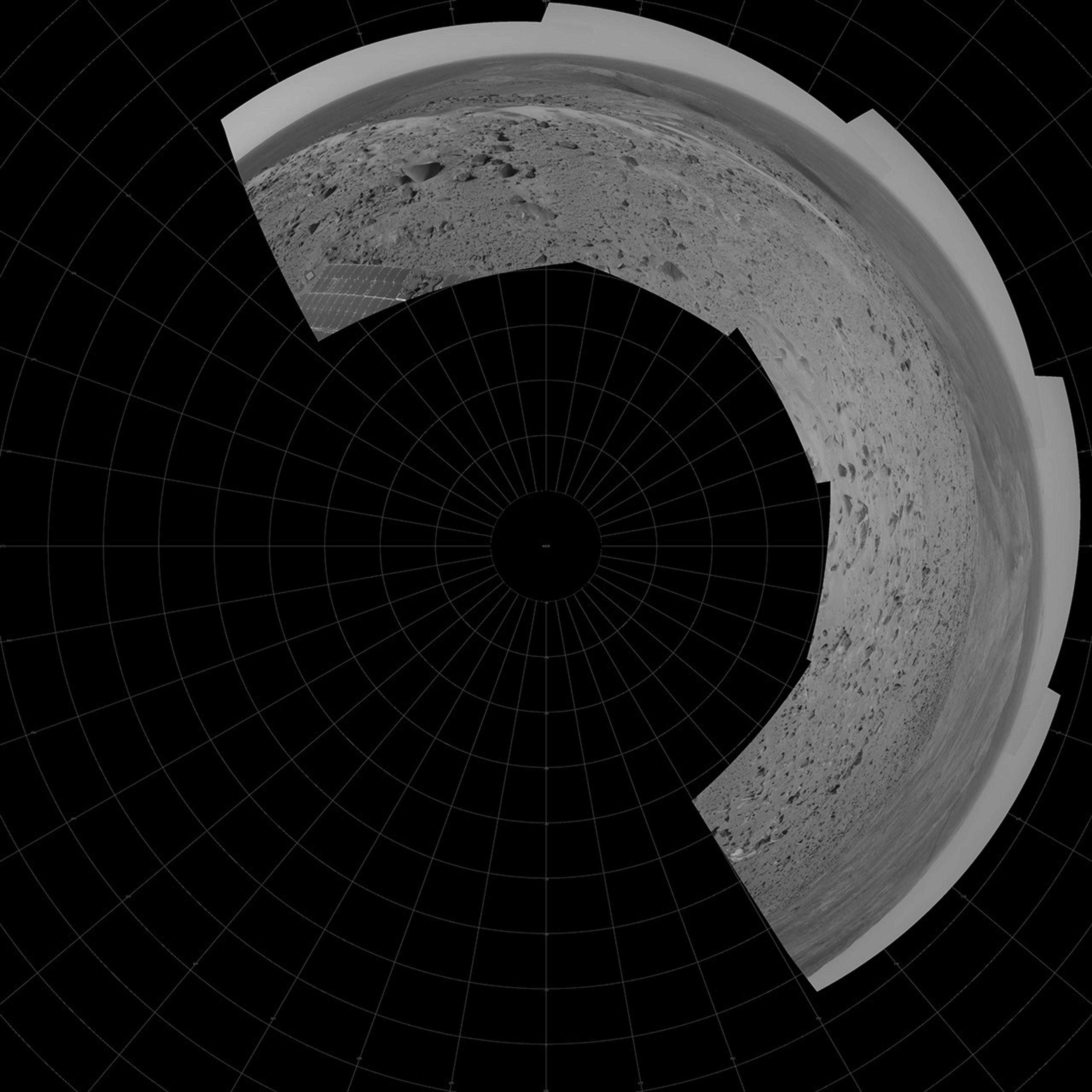 This polar projection from NASA's Mars Exploration Rover Spirit taken on Oct 16, 2005 shows where the rover explored Gusev Crater on Mars.