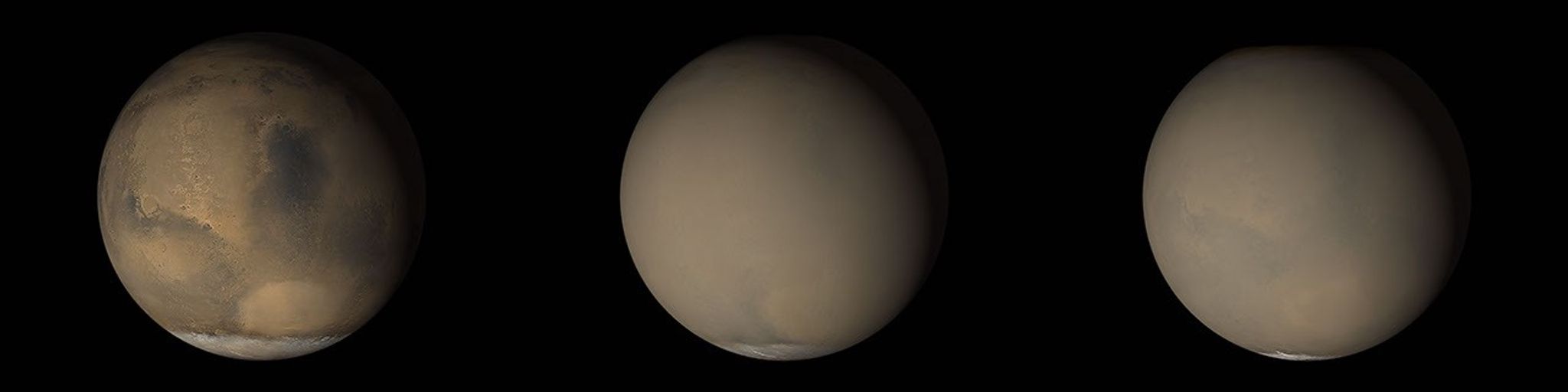 NASA's Mars Global Surveyor shows that although dust storms occur year-round on Mars, they often occur in greater numbers during certain seasons.