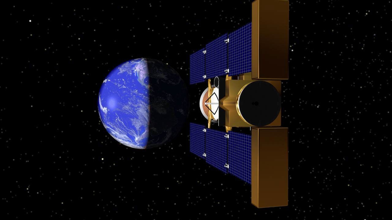 Artist's rendering of NASA's Stardust returning to Earth. Stardust is the first U.S. space mission dedicated to the exploration of a comet, and the first robotic mission designed to return extraterrestrial material from outside the orbit of the Moon.