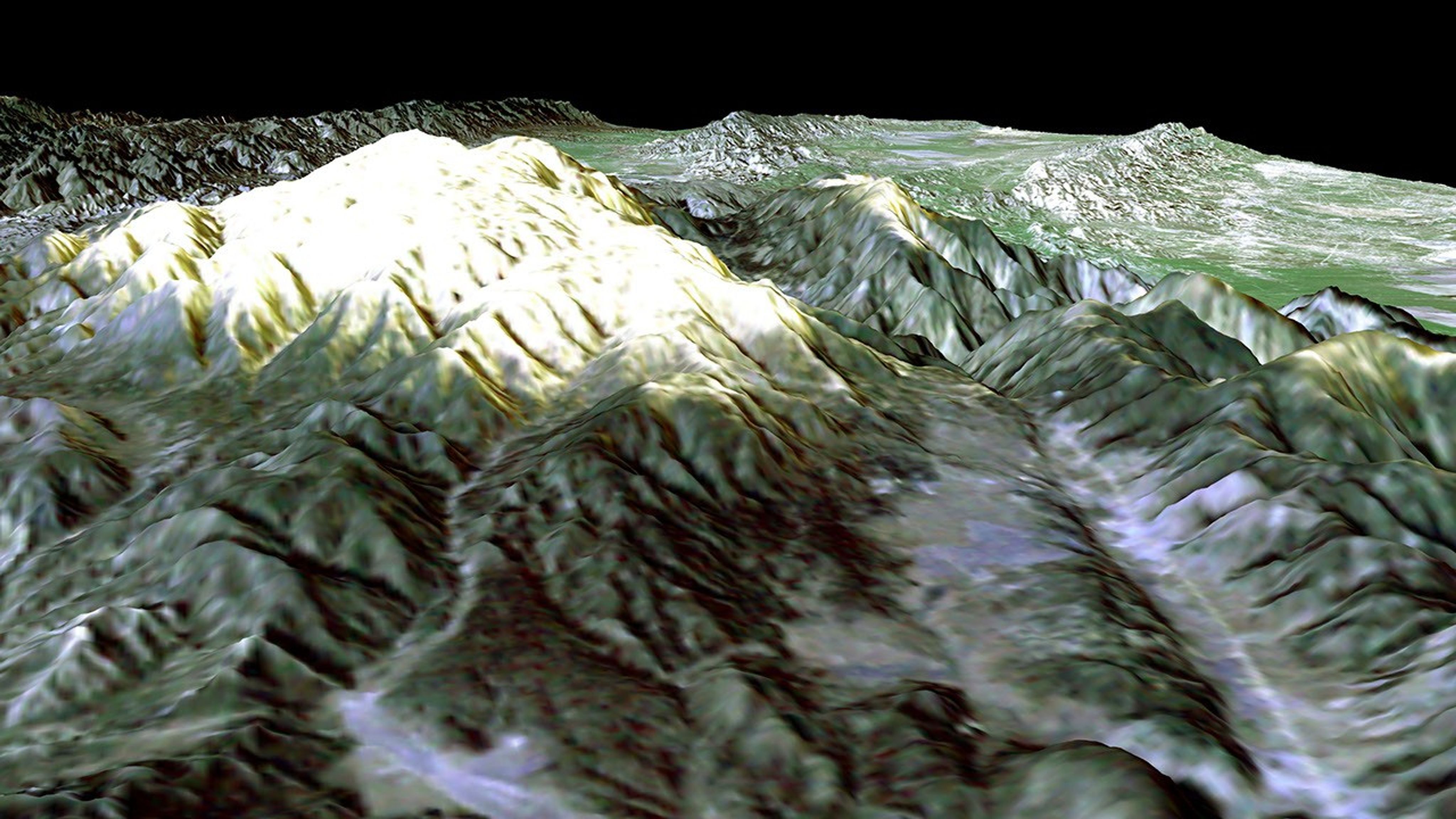 Prominently displayed in this image from NASA's Shuttle Radar Topography Mission, is Mt. Pinos, California, at 2,692 meters (8,831 feet) it is the highest peak in the Los Padres National Forest.
